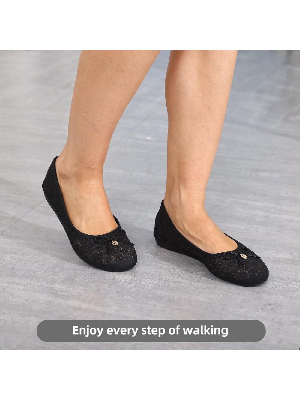 Women's Black Comfortable Slip On Round Toe Casual Pull On Ballet Flats - Picture 2 of 6
